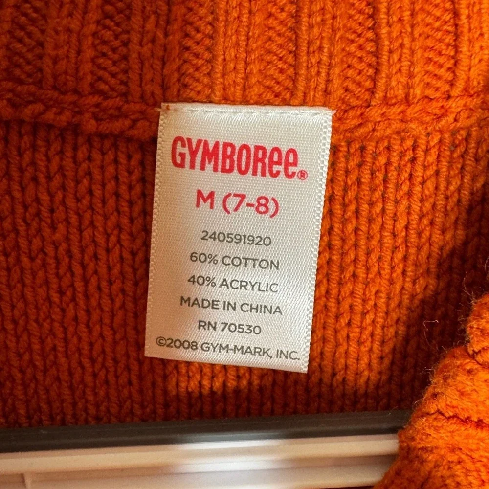 Gymboree Girls Orange Button Down Sweater Dress Sz 7-8 Long Sleeve Cable Knit